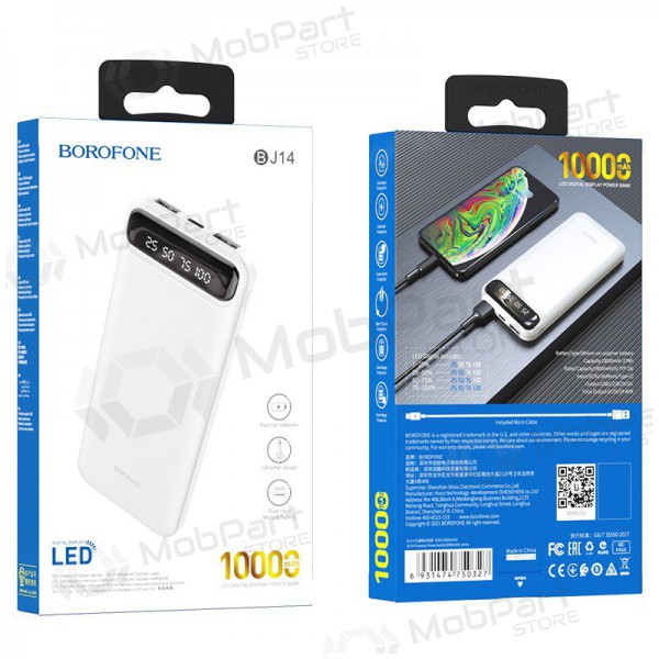Batteria esterna Power Bank Borofone BJ14 Type-C microUSB 2*USB (2A) 10000mAh bianco Batteria esterna Power Bank Borofone BJ14 Type-C microUSB 2*USB (2A) 10000mAh bianco