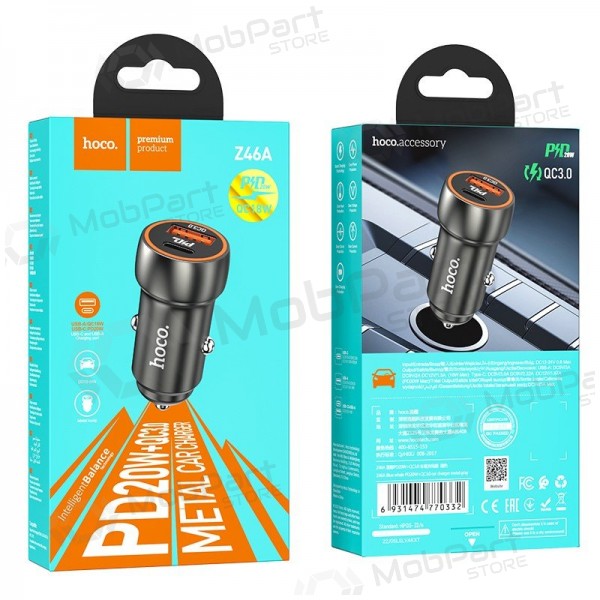 Caricatore automobilinis Hoco Z46A USB-A/Type-C PD20W+QC3.0 grigio