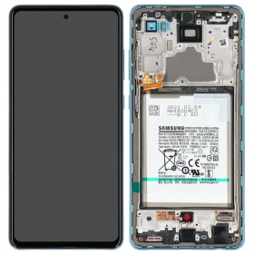 Ekranas Samsung A725/A726 A72 4G/5G 2021 su lietimui jautriu stikliuku e rėmeliu e batteria Awesome Blue originale (service pack)