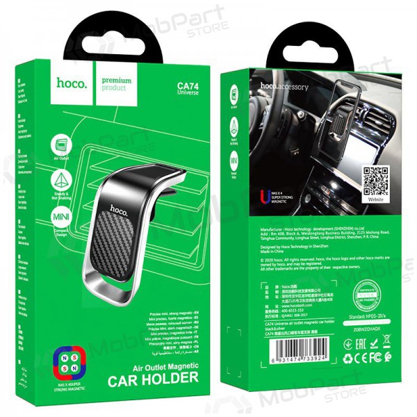 Automobilinis universale telefono laikiklis Hoco CA74 tvirtinamas į ventiliacijos groteles, magnetinis, nero-d'argento Automobilinis universale telefono laikiklis Hoco CA74 tvirtinamas į ventiliacijos groteles, magnetinis, nero-d'argento