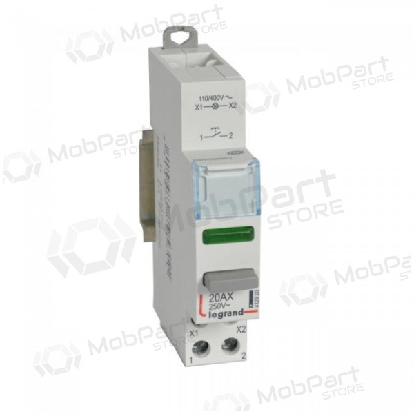 Mygtukas ant DIN bėgelio su indikacijos lempute Legrand 412920 (20A 100V/1 x N0 kontaktas)
