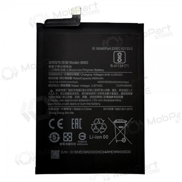 Xiaomi Redmi Note 9 Pro Max, Redmi Note 10 Pro batteria, akumuliatorius (BN53) Xiaomi Redmi Note 9 Pro Max, Redmi Note 10 Pro batteria, akumuliatorius (BN53)