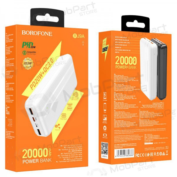 Batteria esterna Power Bank Borofone BJ9A Type-C PD+Quick Charge 3.0 (3A) 20000mAh bianco Batteria esterna Power Bank Borofone BJ9A Type-C PD+Quick Charge 3.0 (3A) 20000mAh bianco